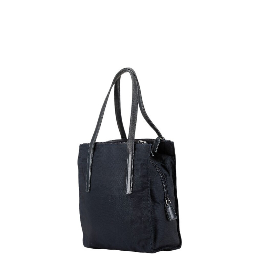 Prada bag tote shoulder logo black triangular nylon leather plate